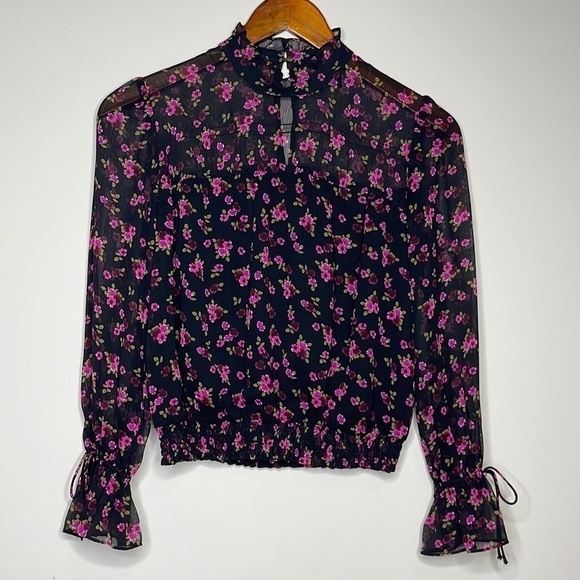 Express Tops - Express Sheer Black Floral Top Size XXSP